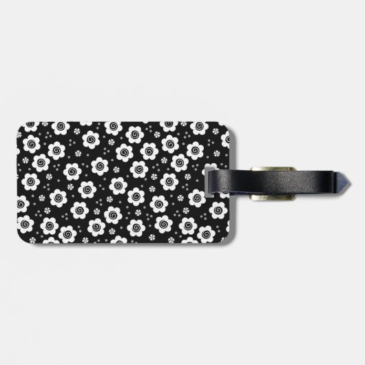 Niedliche Schwarz-weiße Blume Gepäckmarke Gepäckanhänger (Rückseite horizontal)