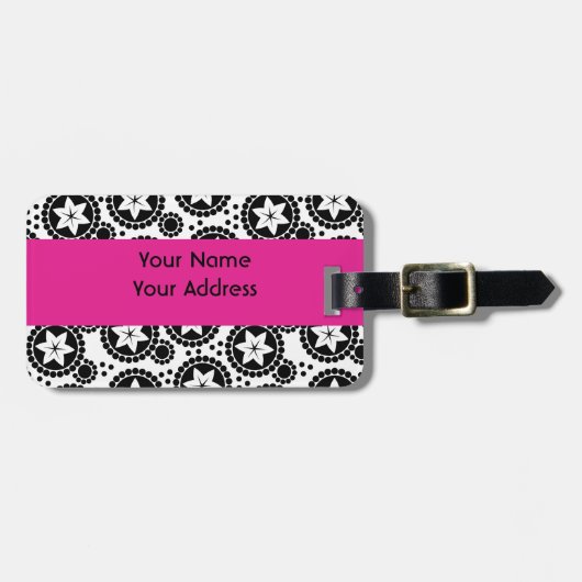 Niedliche Schwarz-weiße Blume Gepäckmarke Gepäckanhänger (Vorderseite horizontal)