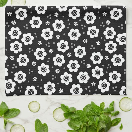 Niedliche Schwarz-weiße Blume Handtuch (Gefaltet)