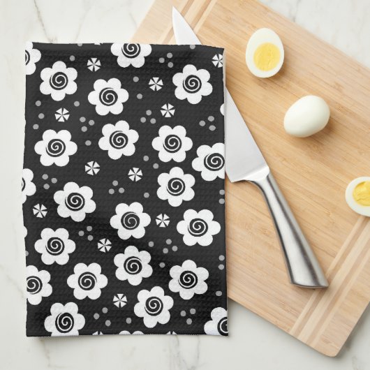 Niedliche Schwarz-weiße Blume Handtuch (Viertel Falte)