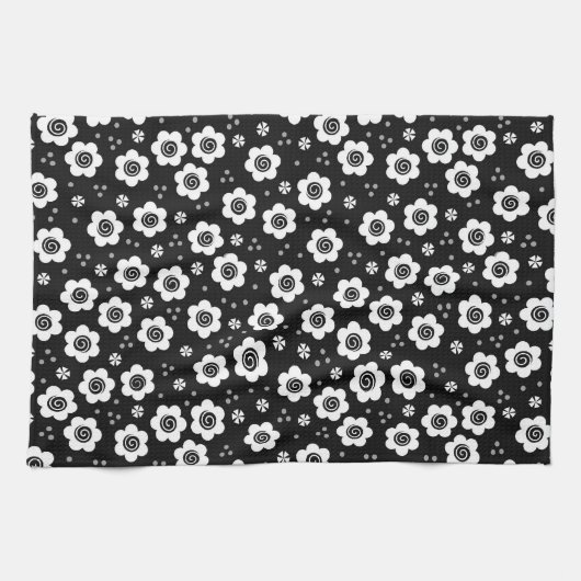 Niedliche Schwarz-weiße Blume Handtuch (Horizontal)