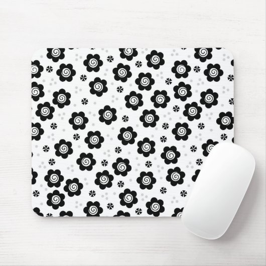 Niedliche Schwarz-weiße Blume Mousepad (Mit Mouse)