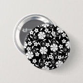 Niedliche Schwarz-weiße Blume Muster Badehandtuch Button (Vorne & Hinten)