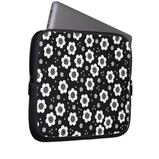 Niedliche Schwarz-weiße Blume Notebook-Sieb Laptopschutzhülle (Vorne Rechts)