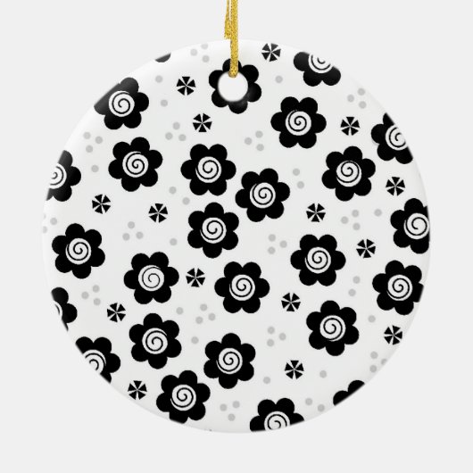Niedliche Schwarz-weiße Blume Ornament (Hinten)