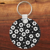 Niedliche Schwarz-weiße Blume Schlüsselanhänger (Vorderseite)