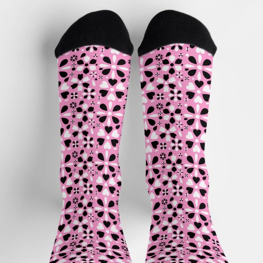 Niedliche Schwarz-weiße Blume Socken (Oben)