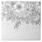 Niedliche Schwarz-weiße Blumendoodles und Konfetti Fliese (Vorderseite)