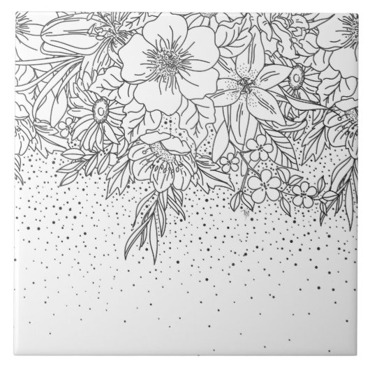 Niedliche Schwarz-weiße Blumendoodles und Konfetti Fliese (Vorderseite)