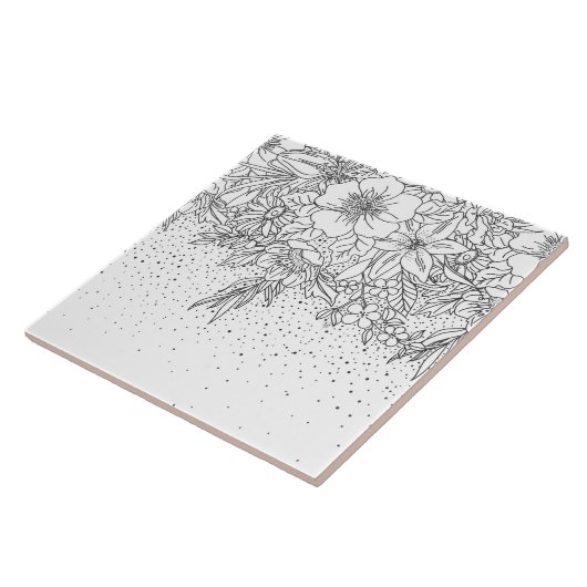 Niedliche Schwarz-weiße Blumendoodles und Konfetti Fliese (Seite)