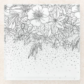 Niedliche Schwarz-weiße Blumendoodles und Konfetti Glasuntersetzer (Vorderseite)