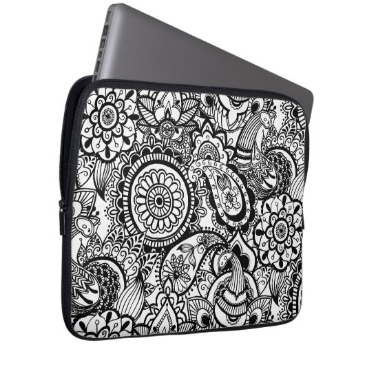 Niedliche Schwarz-weiße Blumenpfeife Laptopschutzhülle (Vorne Rechts)