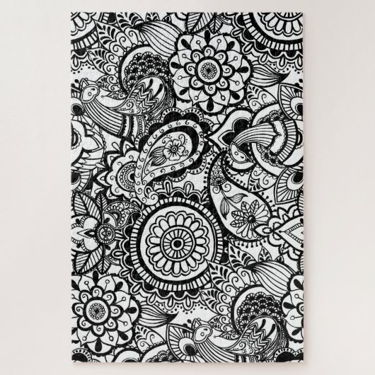 Niedliche Schwarz-weiße Blumenpfeife Puzzle (Vertikal)