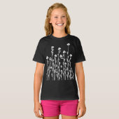 Niedliche Schwarz-weiße Doodle-Wildblumen T-Shirt (Vorne ganz)