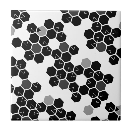 Niedliche Schwarz-weiße Hex-Datenmuster Fliese (Vorderseite)