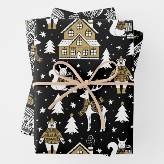 Niedliche Schwarz-weiße Hirschsüßer Geschenkpapier Set (Beispiel)