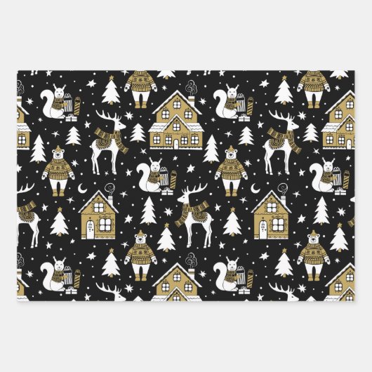 Niedliche Schwarz-weiße Hirschsüßer Geschenkpapier Set (Vorderseite)