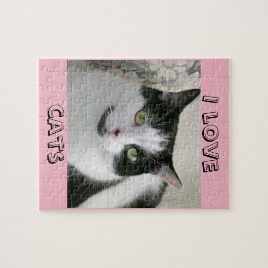 Niedliche Schwarz-weiße Katze I Liebe Katzen Spric Puzzle (Horizontal)