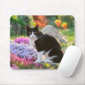 Niedliche Schwarz-weiße Katze in einem farbenfrohe Mousepad (Mit Mouse)