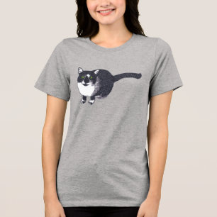 Niedliche Schwarz-weiße Katze in Pointillismus Tsh Tri-Blend Shirt