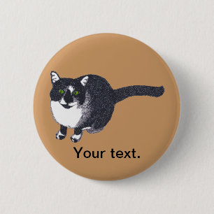 Niedliche Schwarz-weiße Katzenneigung Ihre Texttas Button
