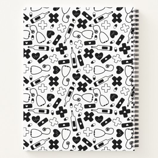 Niedliche Schwarz-weiße Krankenpflege Mit Monogram Notizblock (Rückseite)