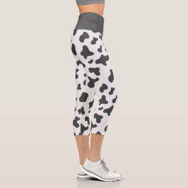Niedliche Schwarz-weiße Kuh Druck Gepunktet Cowhid Capri Leggings