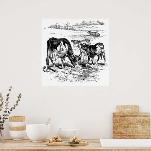 Niedliche Schwarz-weiße Kühe Dekoration Plakat Vin (Küche)