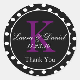 Niedliche Schwarz-weiße Lila Polka Dots Monogramm  Runder Aufkleber