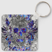 Niedliche, Schwarz-weiße Neonschädelkappe Schlüsselanhänger (Rückseite)