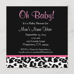 Niedliche Schwarz-weiße Pink Leopard Print Baby Du Einladung
