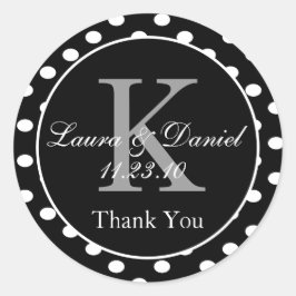 Niedliche Schwarz-weiße Polka Dots Monogramm Gefäl Runder Aufkleber