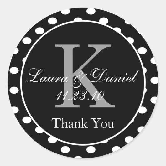 Niedliche Schwarz-weiße Polka Dots Monogramm Gefäl Runder Aufkleber (Vorderseite)