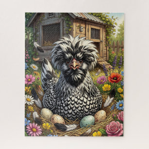Niedliche Schwarz-Weiße Polnische Huhn Puzzle