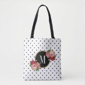 Niedliche Schwarz-weiße Punkte Vintage Blume Monog Tasche (Vorderseite)