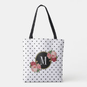 Niedliche Schwarz-weiße Punkte Vintage Blume Monog Tasche (Rückseite)