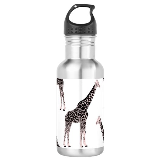 Niedliche Schwarz-weiße Rosa Giraffe Edelstahlflasche (Vorderseite)