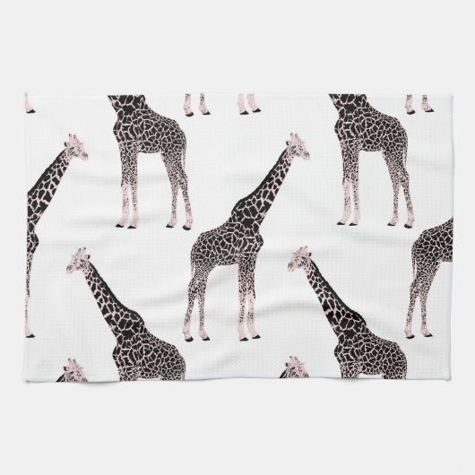 Niedliche Schwarz-weiße Rosa Giraffe Geschirrtuch (Horizontal)