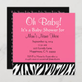 Niedliche Schwarz-weiße Rosa Zebra Print Baby Dusc Einladung (Vorne/Hinten)