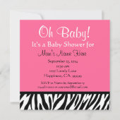 Niedliche Schwarz-weiße Rosa Zebra Print Baby Dusc Einladung (Vorderseite)
