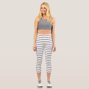 Niedliche Schwarz-weiße Streifen Capri Leggings