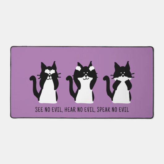 Niedliche Schwarz-weiße Tuxedo Katzen Lila Schreibtischunterlage (Vorderseite)