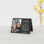 Niedliche Schwarz-weiße Typografie Frohes Neues Ja Karte (Gelbe Blume)