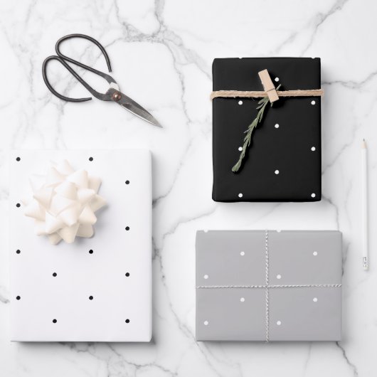 Niedliche Schwarz-weiße, winzige Polka-Punkte-Must Geschenkpapier Set (Vorderseite)