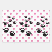Niedliche schwarze Cartoon-Pet-Paws und Polka-Dock Geschenkpapier Set (Vorderseite)