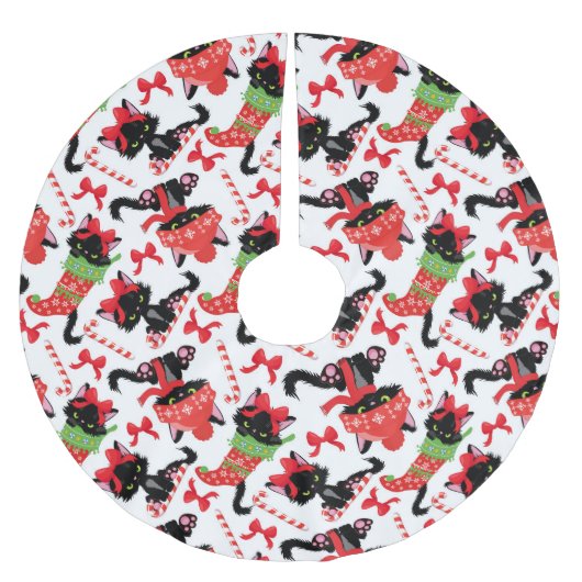 NIEDLICHE SCHWARZE CHRISTMAS KITTEN IN STRÜMPFEN POLYESTER WEIHNACHTSBAUMDECKE (Vorderseite)