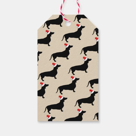 Niedliche Schwarze Dackel & Weihnachtsmannmütze We Geschenkanhänger (Rückseite)