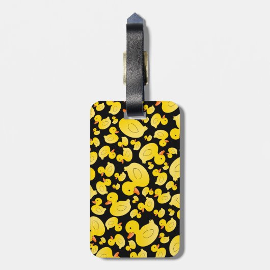 Niedliche schwarze Gummienten Gepäckanhänger (Rückseite vertikal)