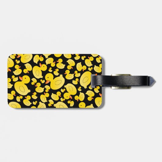 Niedliche schwarze Gummienten Gepäckanhänger (Rückseite horizontal)