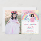Niedliche Schwarze Haare Prinzessin Unicorn Rainbo Einladung (Vorderseite)